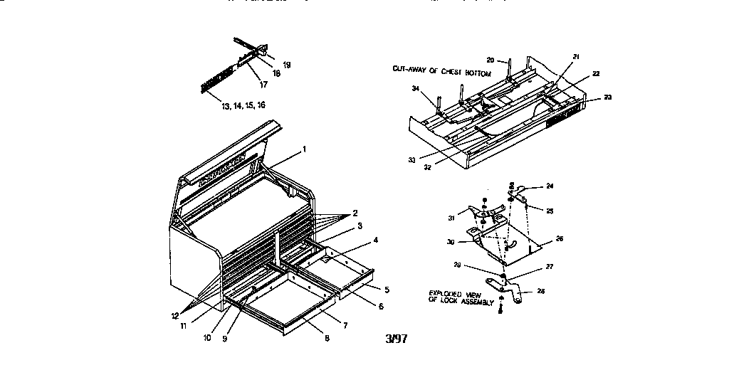 46" 12 Drawer Chest Diagram and Parts List for 706654750  Craftsman Tool Stand & Cart