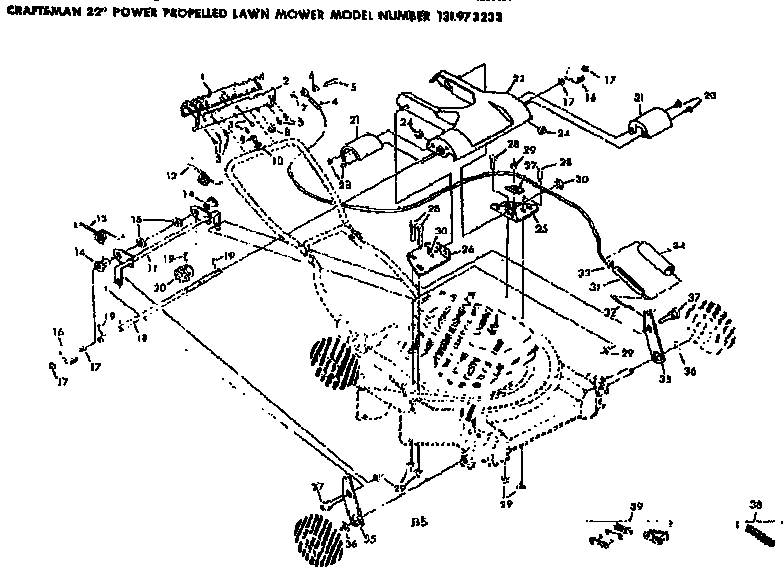 Handle Assembly Diagram and Parts List for 131973233  Craftsman Lawn Mower