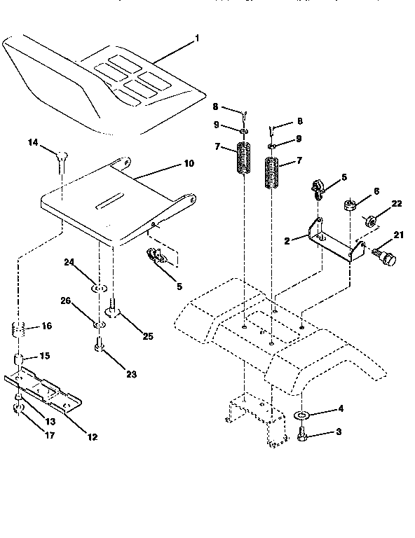 Seat Assembly Diagram and Parts List for 917259540  Craftsman Lawn Tractor