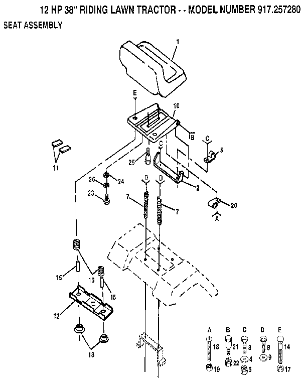 Seat Assembly Diagram and Parts List for 917257280  Craftsman Lawn Tractor