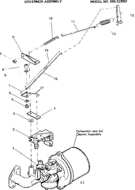 Governor Assembly Diagram and Parts List for 580323052  Craftsman Engine
