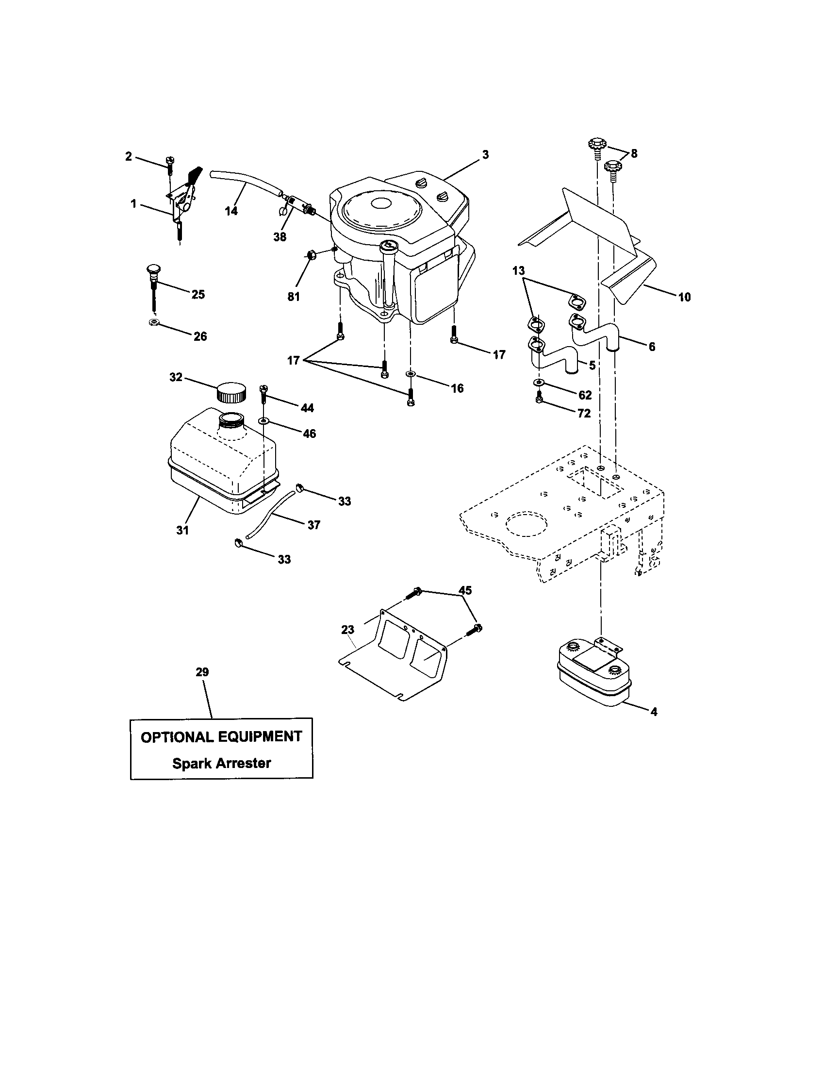 Engine Diagram and Parts List for 917272430  Craftsman Lawn Tractor