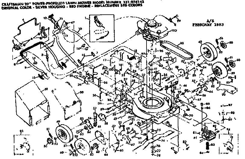 Replacement Parts Diagram and Parts List for 131974142  Craftsman Lawn Mower