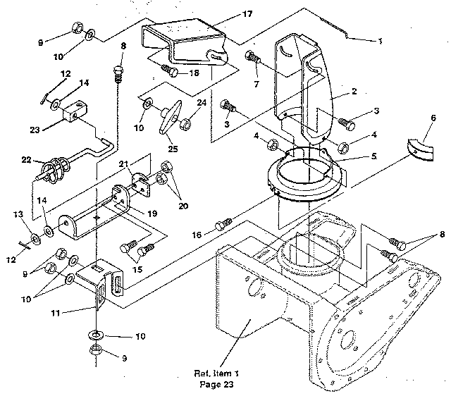 Discharge Chute Diagram and Parts List for 536884420  Craftsman Snow Blower