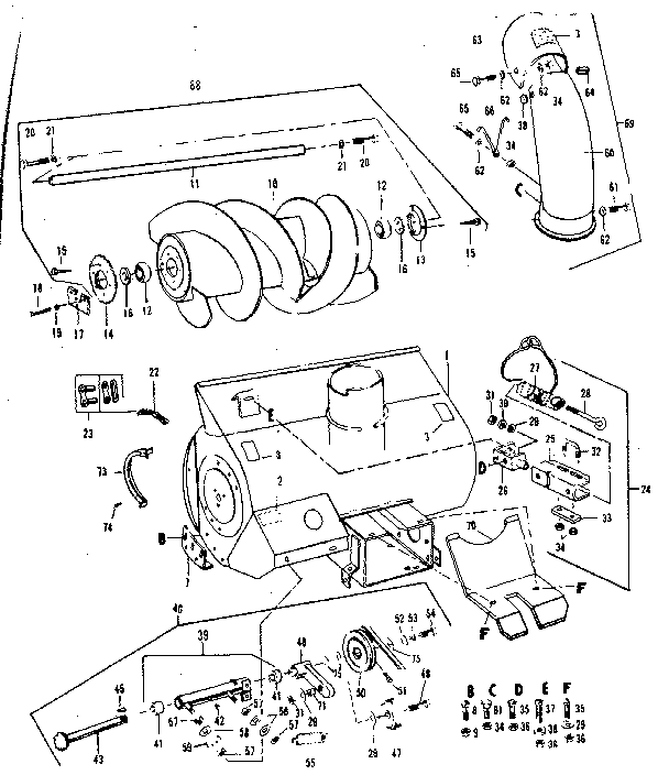Auger  Assembly Diagram and Parts List for 842240724  Craftsman Snow Blower