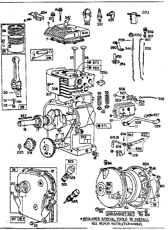 Engine Assembly Diagram and Parts List for 500130200  Craftsman Engine