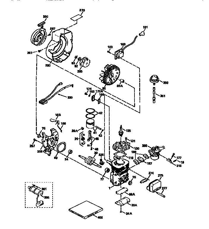 Engine Assembly Diagram and Parts List for 143953071  Craftsman Engine
