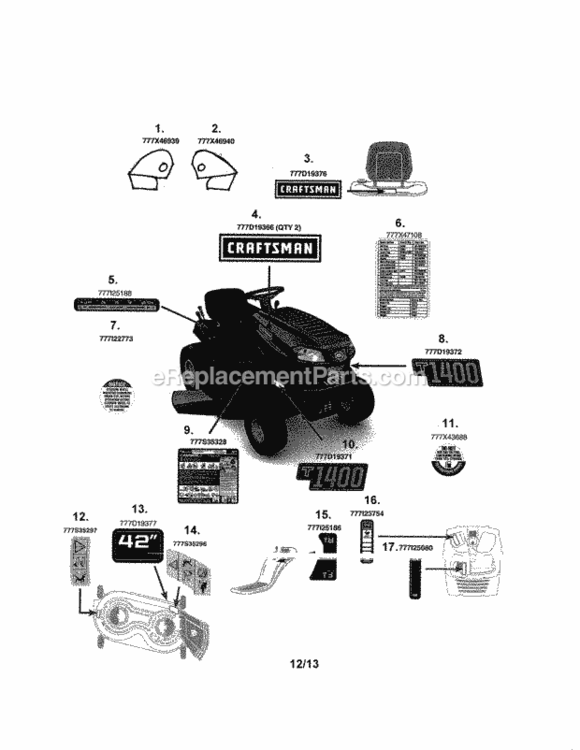Page A Diagram and Parts List for 247203730  Craftsman Lawn Tractor