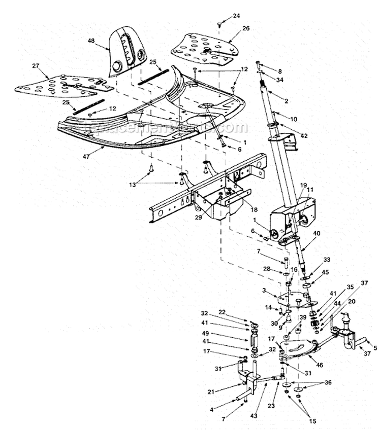 Front Axle-Upper Frame Cover Diagram and Parts List for 247270220  Craftsman Lawn Mower