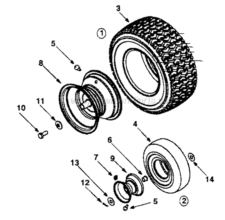 Wheel and Tire Diagram and Parts List for 247270220  Craftsman Lawn Mower