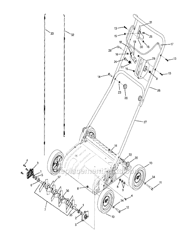 BladeHandle Diagram and Parts List for 247282820  Craftsman Dethatcher