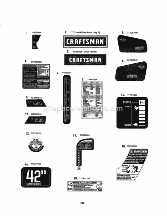 Page H Diagram and Parts List for 247288831  Craftsman Lawn Tractor