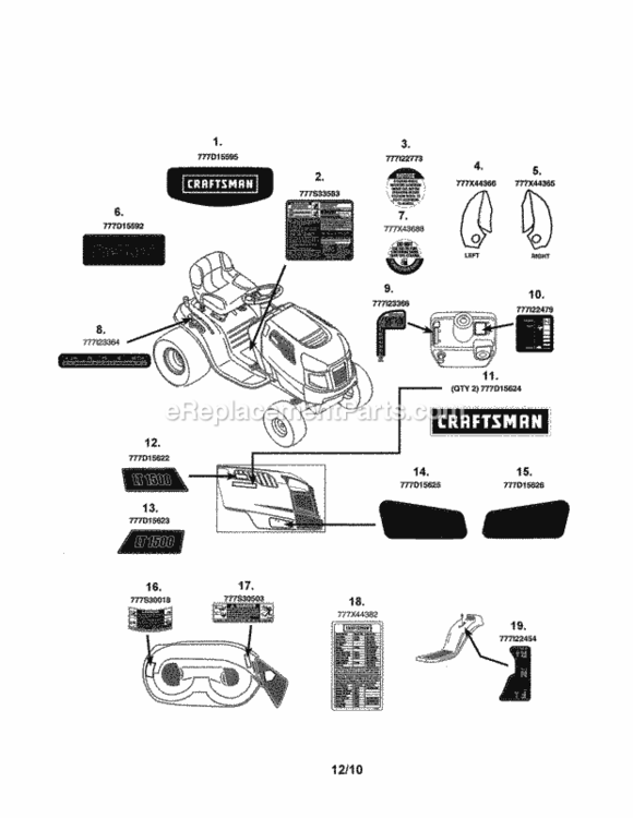 Page A Diagram and Parts List for 24728883  Craftsman Lawn Tractor