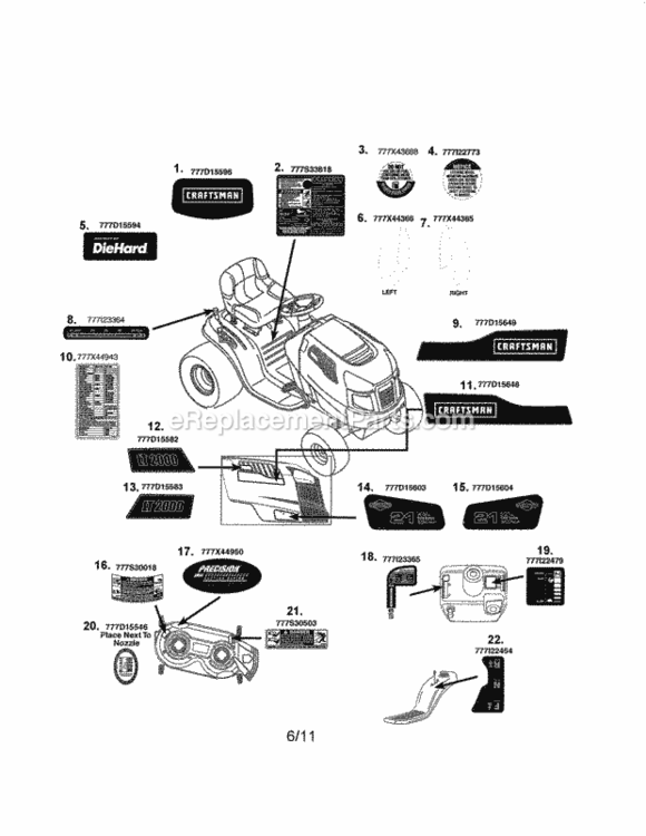 Page A Diagram and Parts List for 247288851  Craftsman Lawn Tractor
