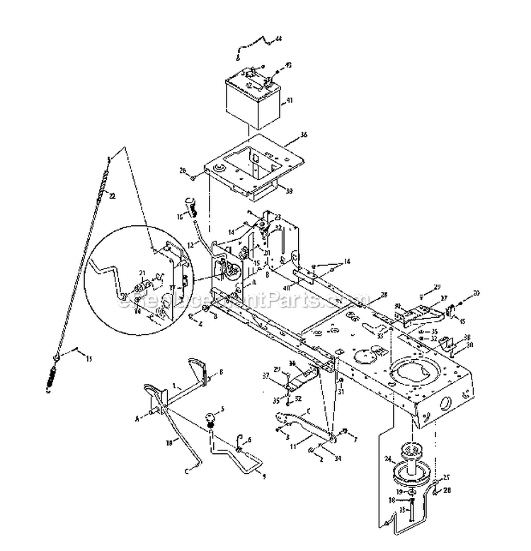 BatteryFrame Diagram and Parts List for 247288852  Craftsman Lawn Tractor