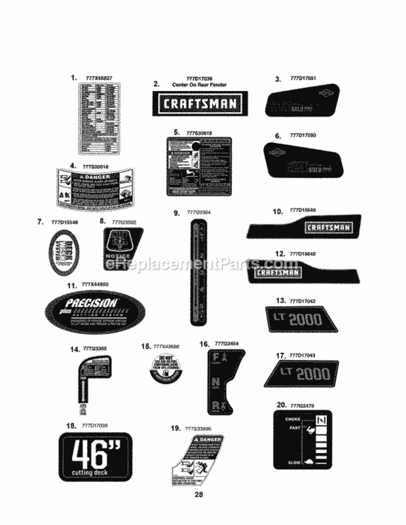 Page H Diagram and Parts List for 247288861  Craftsman Lawn Tractor