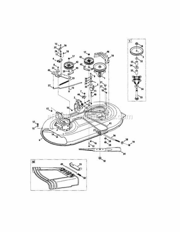 DeckSpindle_Pulley Diagram and Parts List for 24728902  Craftsman Lawn Tractor