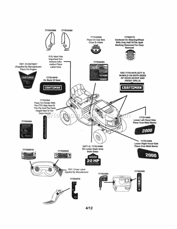 Page A Diagram and Parts List for 24728905  Craftsman Lawn Tractor