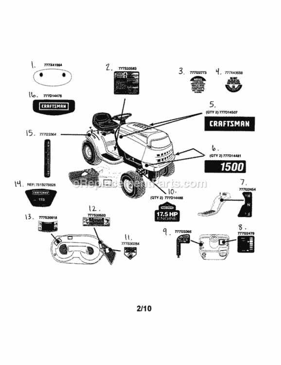 Page A Diagram and Parts List for 24728911  Craftsman Lawn Tractor