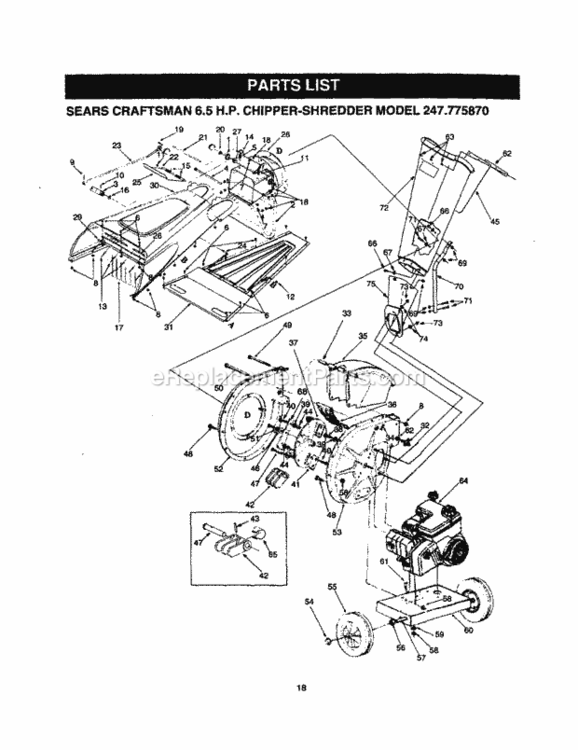 Page A Diagram and Parts List for 247775870  Craftsman Chipper Shredder