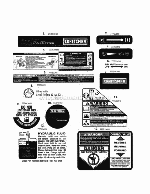 Page B Diagram and Parts List for 247776611  Craftsman Log Splitter