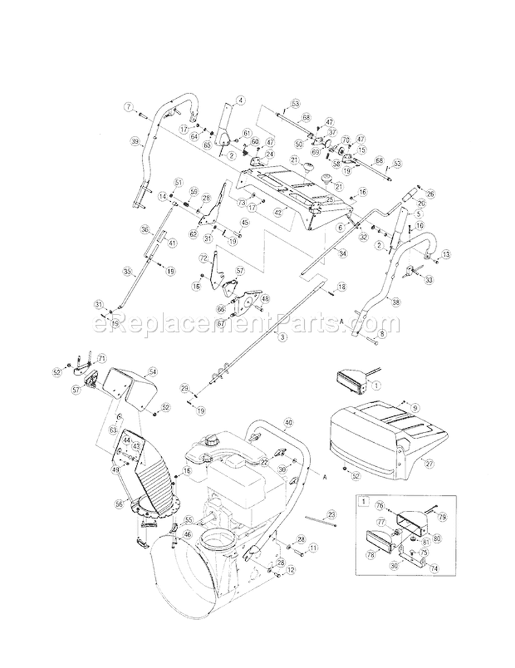 Handle/Chute/Control Pane... Diagram and Parts List for 24788045  Craftsman Snow Blower