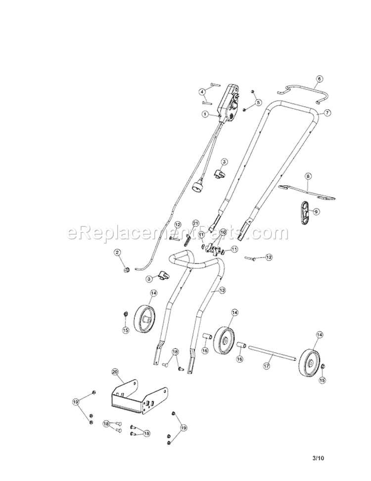 Handle/Wheels/Switch Diagram and Parts List for 247880871  Craftsman Snow Blower