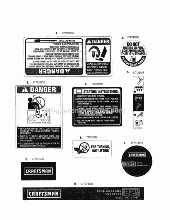 Page C Diagram and Parts List for 247881701  Craftsman Snow Blower