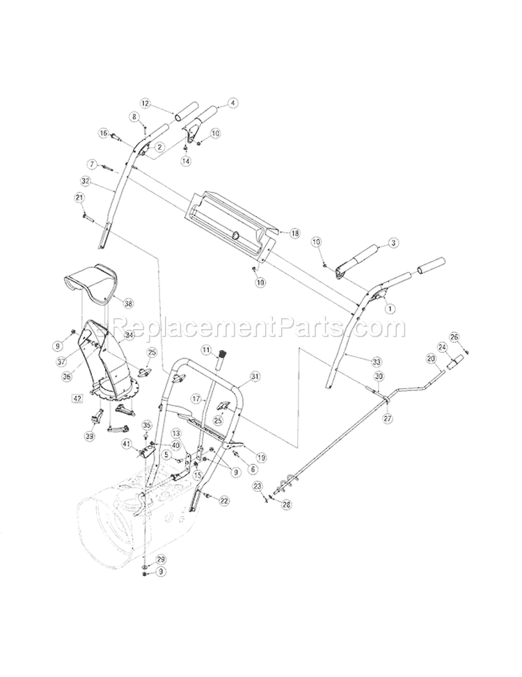 Handles/Lower Chute Diagram and Parts List for 247883550  Craftsman Snow Blower