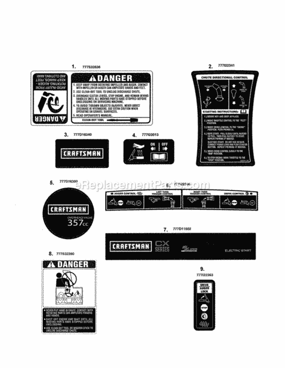 Page D Diagram and Parts List for 247883970  Craftsman Snow Blower