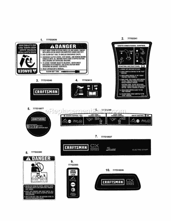 Page D Diagram and Parts List for 247883971  Craftsman Snow Blower