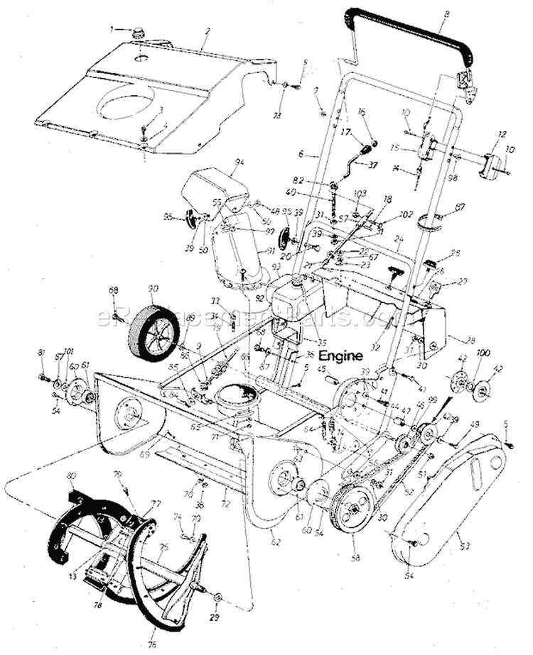 Replacement Parts Diagram and Parts List for 247884220  Craftsman Snow Blower