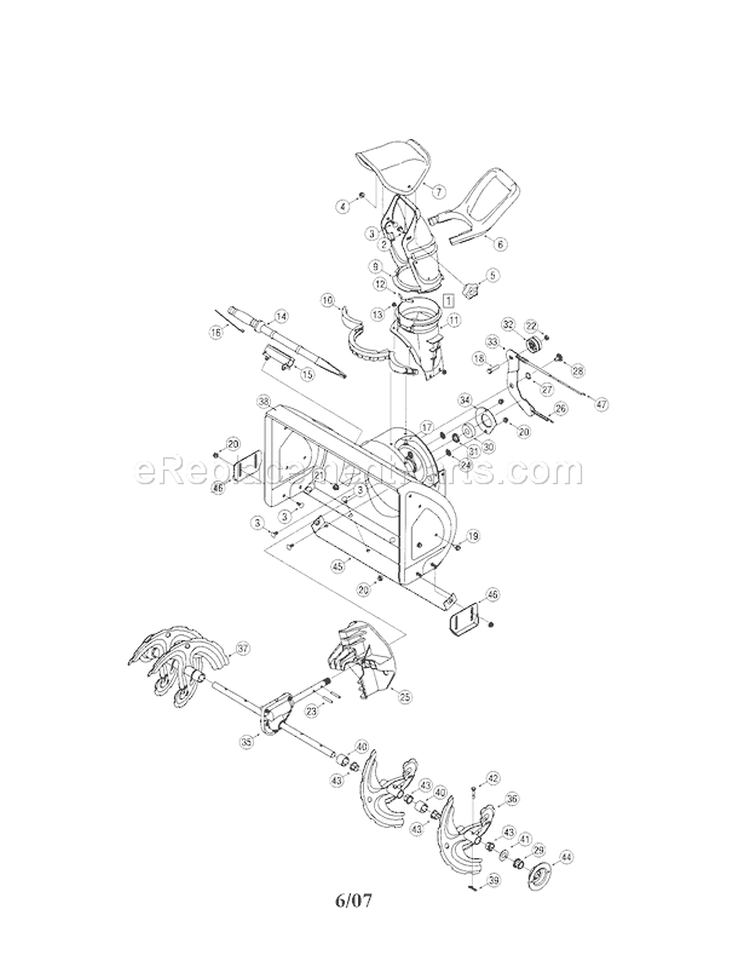 Chute Assembly Diagram and Parts List for 247884551  Craftsman Snow Blower