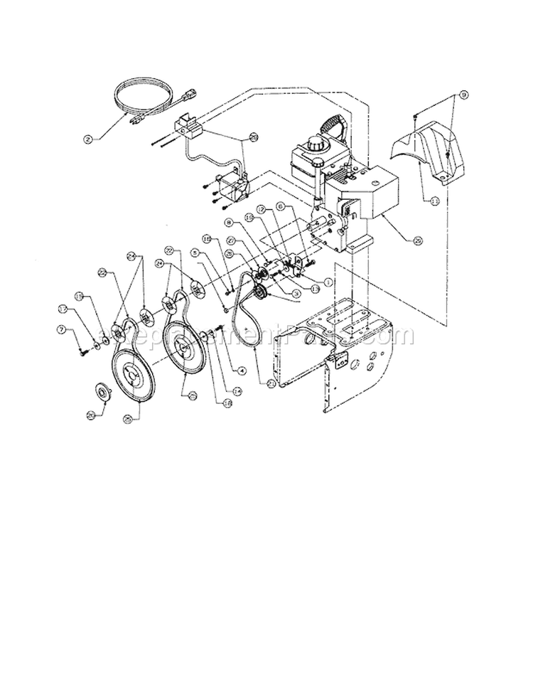 Engine / Starter / Pulley Diagram and Parts List for 247885500  Craftsman Snow Blower