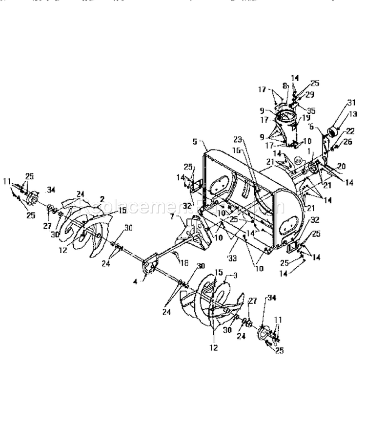 Tine Assembly Diagram and Parts List for 247885570  Craftsman Snow Blower