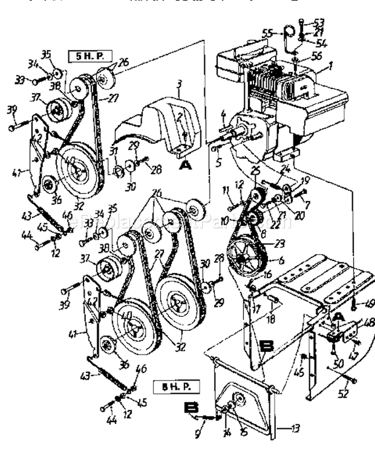 Drive Assembly Diagram and Parts List for 247885680  Craftsman Snow Blower