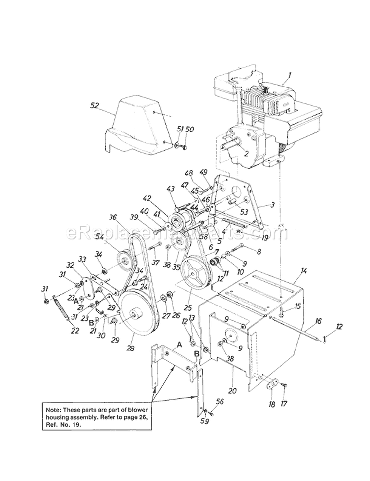 Engine Diagram and Parts List for 247886510  Craftsman Snow Blower
