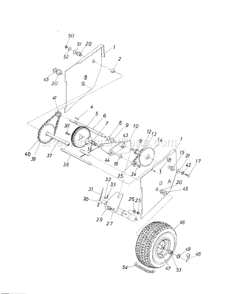 Drive Mechanism Diagram and Parts List for 247886510  Craftsman Snow Blower