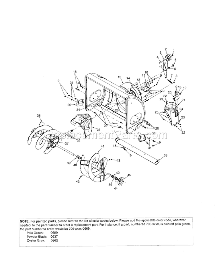 Gear Assembly Diagram and Parts List for 247886640  Craftsman Snow Blower