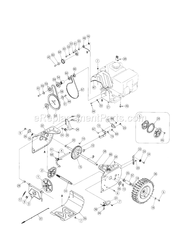 Axle / Engine / Wheels Diagram and Parts List for 24788690  Craftsman Snow Blower