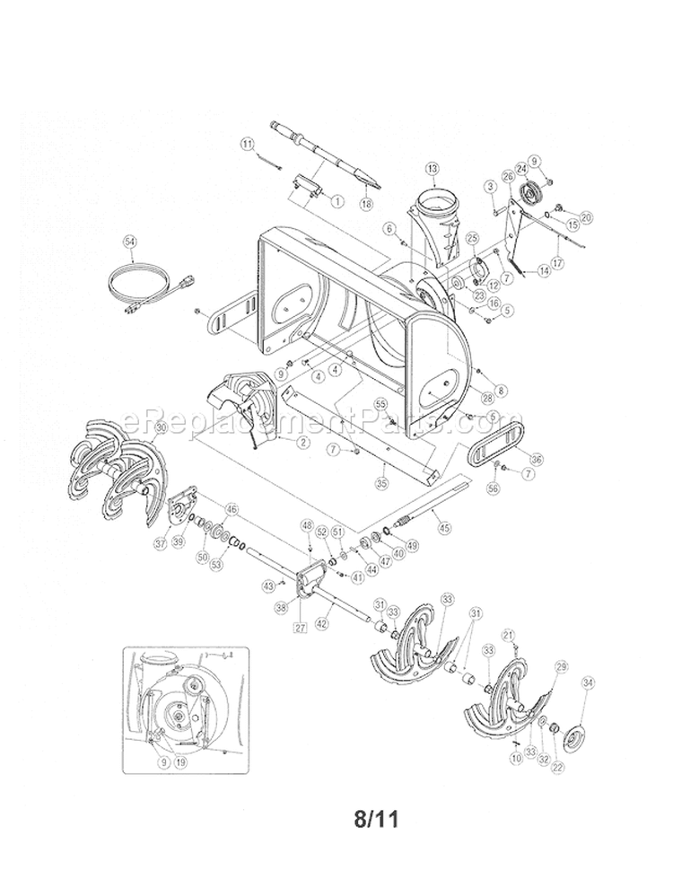 Auger And Gearbox Diagram and Parts List for 247886911  Craftsman Snow Blower