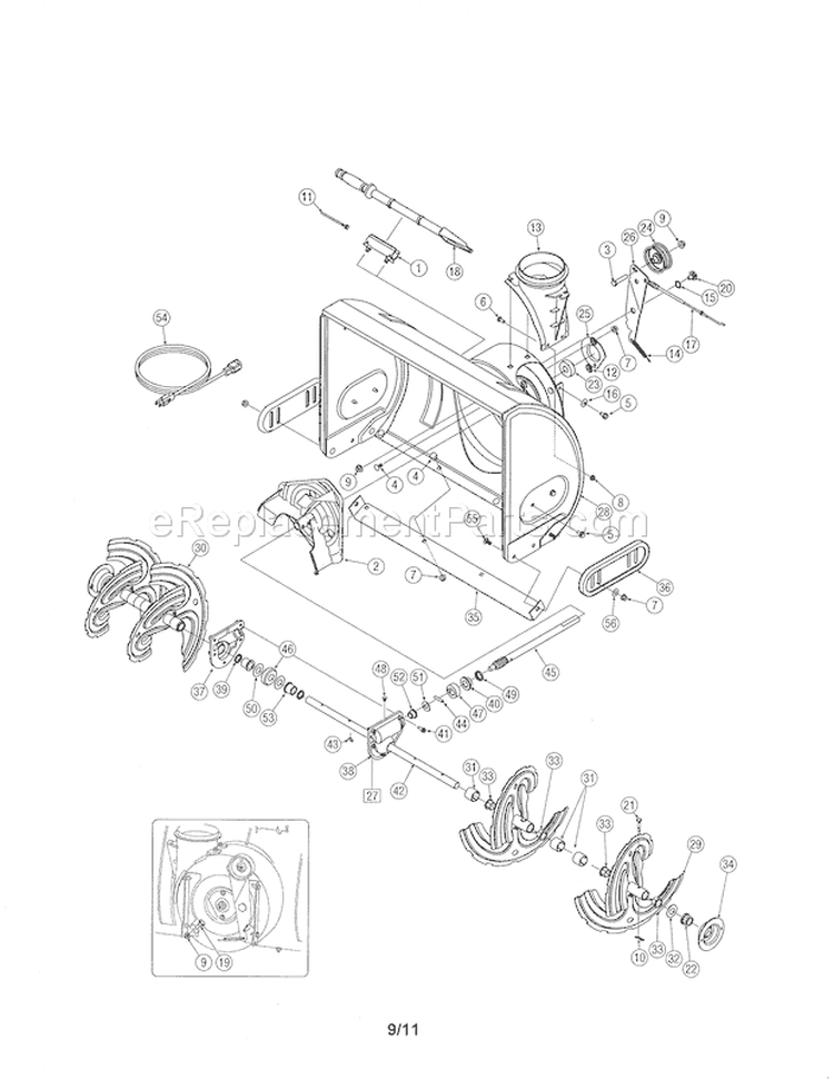 Auger & Housing Diagram and Parts List for 247886912  Craftsman Snow Blower