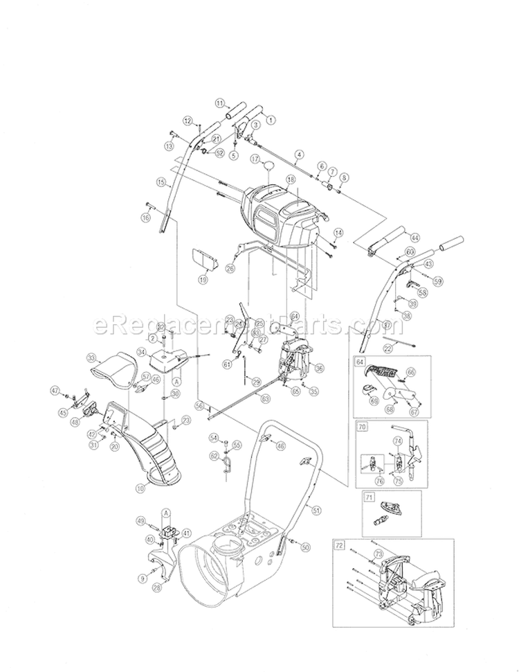 Chute / Handles / Panel Diagram and Parts List for 247886912  Craftsman Snow Blower