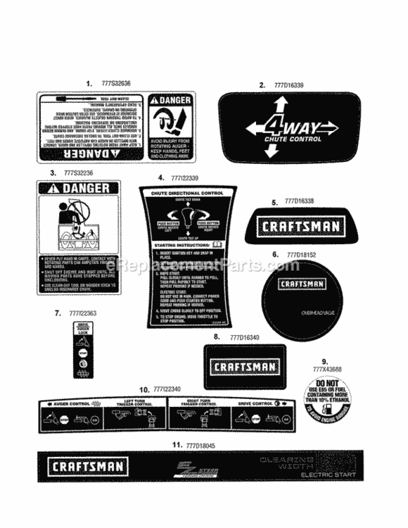 Page E Diagram and Parts List for 247886914  Craftsman Snow Blower