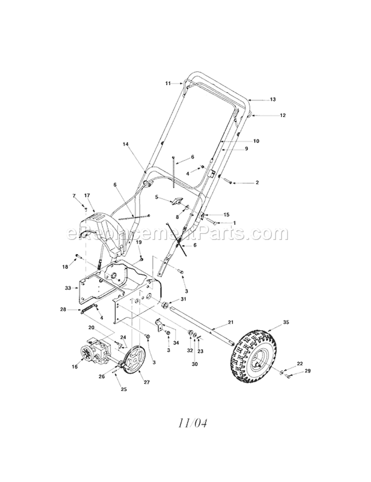 Transmission/Wheel/Handle Diagram and Parts List for 247887001  Craftsman Snow Blower