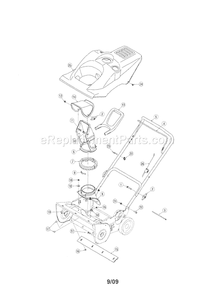 Shroud / Lower Chute / Handle Diagram and Parts List for 247887040  Craftsman Snow Blower