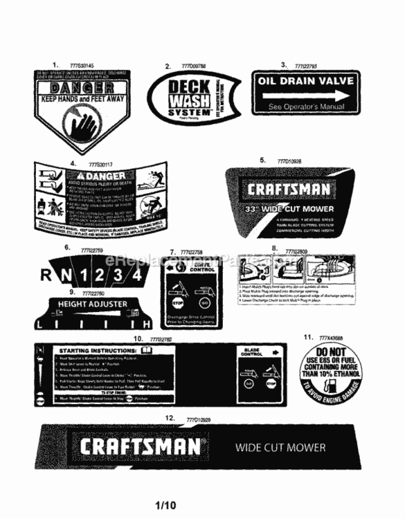 Page A Diagram and Parts List for 247887330  Craftsman Lawn Mower