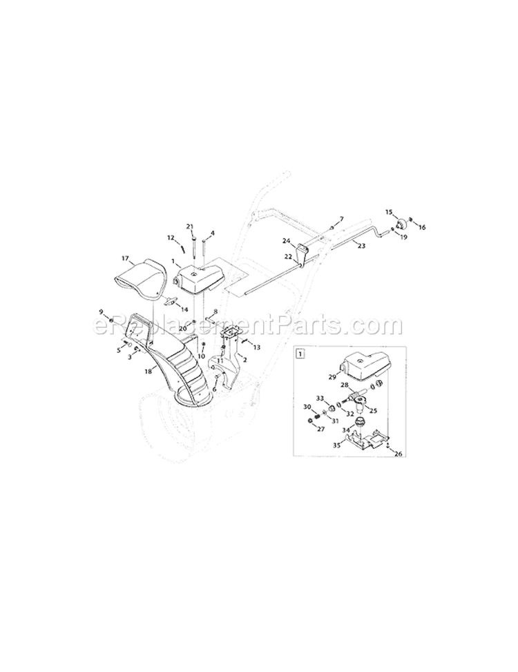 Extended Chute Diagram and Parts List for 24788771  Craftsman Snow Blower