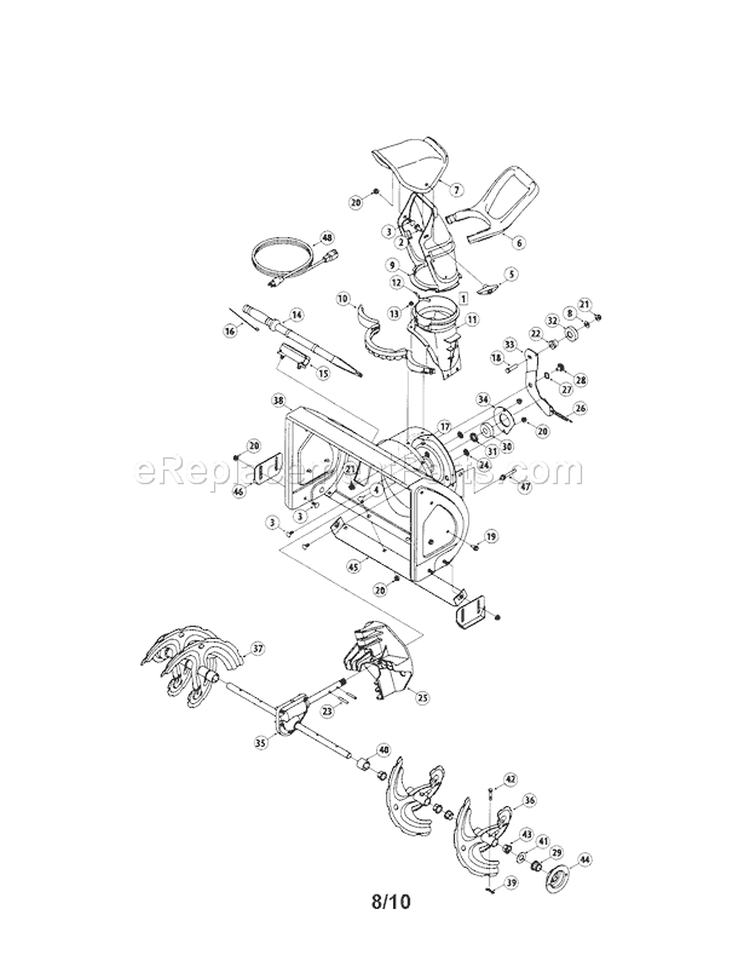Auger / Housing Diagram and Parts List for 247887791  Craftsman Snow Blower
