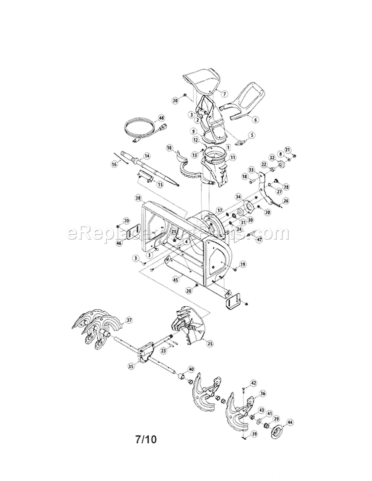 Auger And Housing Diagram and Parts List for 24788779  Craftsman Snow Blower